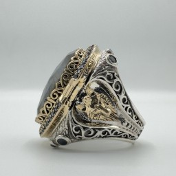 خاتم حجر الطاووس VIP - تصميم وجه الذئب Peacock Stone Wolf Ring