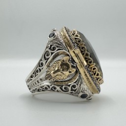 خاتم حجر الطاووس VIP - تصميم وجه الذئب Peacock Stone Wolf Ring