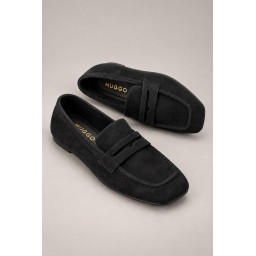 Muggo DORİAN حذاء لوفر نسائي جلدي بكعب مخفي ومقدمة مربعة - أسود Muggo DORİAN Women's Hidden Heel Leather Square Toe Loafer - Black