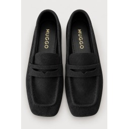 Muggo DORİAN حذاء لوفر نسائي جلدي بكعب مخفي ومقدمة مربعة - أسود Muggo DORİAN Women's Hidden Heel Leather Square Toe Loafer - Black