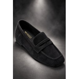 Muggo DORİAN حذاء لوفر نسائي جلدي بكعب مخفي ومقدمة مربعة - أسود Muggo DORİAN Women's Hidden Heel Leather Square Toe Loafer - Black