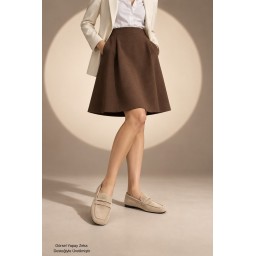 حذاء لوفر نسائي Muggo DORİAN يومي بكعب مخفي ومقدمة مربعة - بيج Muggo DORİAN Women's Hidden Heel Leather Square Toe Daily Loafer Moccasins - Beige