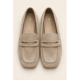 حذاء لوفر نسائي Muggo DORİAN يومي بكعب مخفي ومقدمة مربعة - بيج Muggo DORİAN Women's Hidden Heel Leather Square Toe Daily Loafer Moccasins - Beige