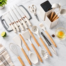 سيت مطبخ سليكون ابيض 19 قطعة ثقيل Heavy-duty 19-piece silicone kitchen set