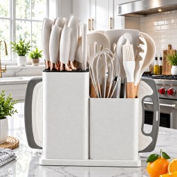سيت مطبخ سليكون ابيض 19 قطعة ثقيل Heavy-duty 19-piece silicone kitchen set