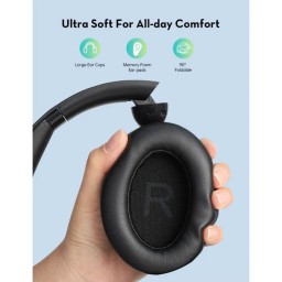سماعة RAVPower BH1019 Quiet Comfort لاسلكية فوق الأذن مع ANC وENC أسود RAVPower BH1019 Quiet Comfort Over-Ear Wireless Stereo Headphones with ANC and ENC Black
