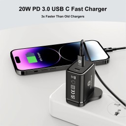 شاحن جداري سريع بقدرة 20 واط PhonePlanet PP-20WCL 20W USB-L & USB-C Charger