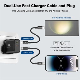 شاحن جداري سريع بقدرة 20 واط PhonePlanet PP-20WCL 20W USB-L & USB-C Charger