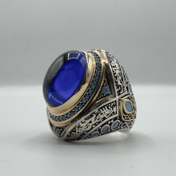 خاتم العقيق الأزرق بآيات قرآنية Blue Agate Quranic Verses Ring