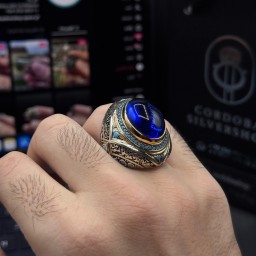 خاتم العقيق الأزرق بآيات قرآنية Blue Agate Quranic Verses Ring