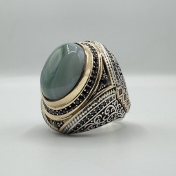 خاتم العقيق اليماني Green & White Agate Ring