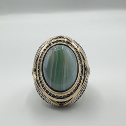 خاتم العقيق اليماني Green & White Agate Ring