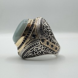 خاتم العقيق اليماني Green & White Agate Ring