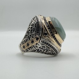 خاتم العقيق اليماني Green & White Agate Ring