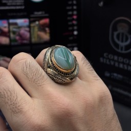 خاتم العقيق اليماني Green & White Agate Ring