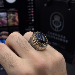 خاتم عين النمر الأزرق Blue Tiger Eye Ring