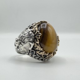خاتم حجر عين النمر Royal Tiger Eye Lion Ring