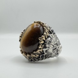 خاتم حجر عين النمر Royal Tiger Eye Lion Ring