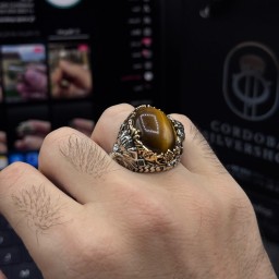 خاتم حجر عين النمر Royal Tiger Eye Lion Ring