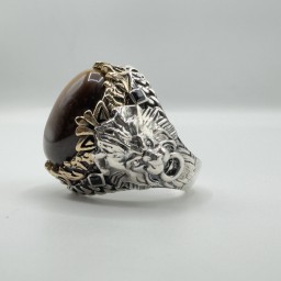 خاتم حجر عين النمر Royal Tiger Eye Lion Ring