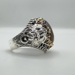 خاتم حجر عين النمر Royal Tiger Eye Lion Ring
