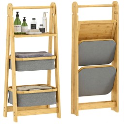 ستاند حمام خشب 2 طابق مع رف Wooden bathroom stand, 2 tiers, with shelf