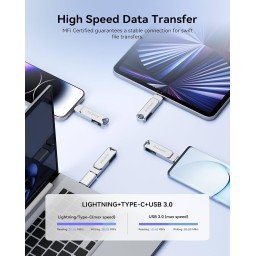 محرك أقراص فلاش Lesoge بسعة 128 جيجابايت ومعتمد من MFi، متوافق مع هواتف iPhone وGalaxy (لنقل الصور وتخزين البيانات) MFi Certified 128gb Flash Drive for iPhone Photo Stick Thumb Drive, USB Memory Stick iPhone Flash Drive for Photos Videos