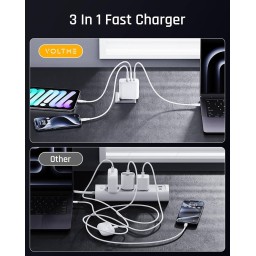 شاحن VOLTME بمنفذ USB-C وقوة 100 واط، مزود بـ 3 منافذ بتقنية GaN ويدعم الشحن السريع PD 3.0 VOLTME USB C Charger 100W, 3 GaN Ports, PD 3.0 Fast Charger