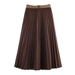 تنورة بليسيه شامواه أنيقة مع حزام Pleated Suede skirt