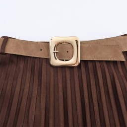 تنورة بليسيه شامواه أنيقة مع حزام Pleated Suede skirt