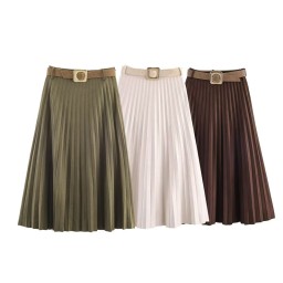 تنورة بليسيه شامواه أنيقة مع حزام Pleated Suede skirt