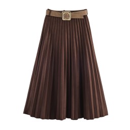 تنورة بليسيه شامواه أنيقة مع حزام Pleated Suede skirt