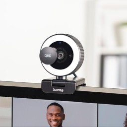 كاميرا ويب هاما C-850 برو بدقة QHD 2K مع إضاءة حلقة LED وريموت كنترول Hama C-850 Pro QHD 2K Webcam
