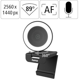 كاميرا ويب هاما C-850 برو بدقة QHD 2K مع إضاءة حلقة LED وريموت كنترول Hama C-850 Pro QHD 2K Webcam