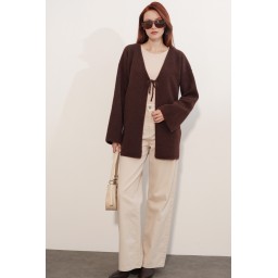 كارديجان نسائي تريكو فضفاض 15972 - بني Women's Oversize Knit Cardigan 15972 - Brown