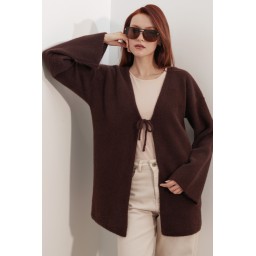 كارديجان نسائي تريكو فضفاض 15972 - بني Women's Oversize Knit Cardigan 15972 - Brown