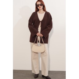 كارديجان نسائي تريكو فضفاض 15972 - بني Women's Oversize Knit Cardigan 15972 - Brown