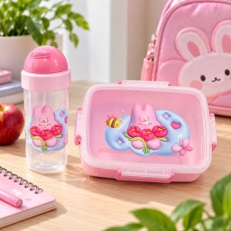 حقيبة مدرسية مع هدية لانش بوكس ومطارة School bag with a free lunch box and water bottle.