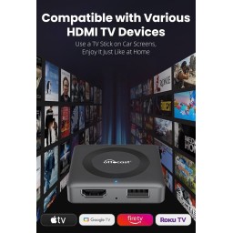 جهاز OTTOCAST Autocast Car TV Mate Pro TV Mate مزود بمخرج HDMI للتوصيل بأجهزة التلفزيون اللاسلكية. OTTOCAST Autocast Car TV Mate Pro TV Mate HDMI Output Connects to TV Sticks, Screen Casters, DVDs, etc., Wireless, CarPlay