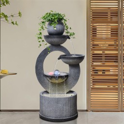 نافورة مياه داخلية مودرن مصنوعة من الريزين بتأثير الحجر الرمادي freestanding gray stone