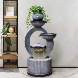 نافورة مياه داخلية مودرن مصنوعة من الريزين بتأثير الحجر الرمادي freestanding gray stone