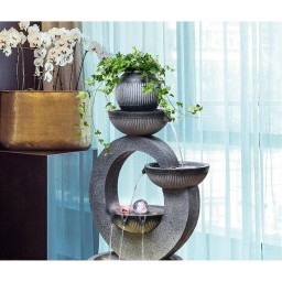 نافورة مياه داخلية مودرن مصنوعة من الريزين بتأثير الحجر الرمادي freestanding gray stone