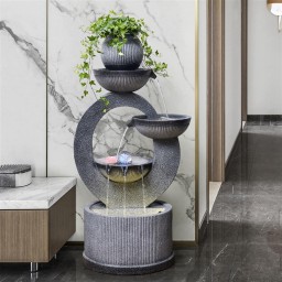 نافورة مياه داخلية مودرن مصنوعة من الريزين بتأثير الحجر الرمادي freestanding gray stone