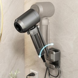 حامل مجفف شعر جداري متعدد الوظائف 3 في 1 3-in-1 Hands-Free Wall Mount Hair Dryer Holder Stand