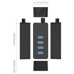 موزّع منافذ أوريكو 4 منافذ USB 3.0 مع منفذ تغذية إضافي Micro USB ORICO W5P-U3 4-Port USB 3.0 Hub with Micro USB Power Port