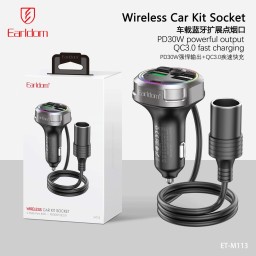 شاحن سيارة متطور مدمج مع MP3 ومنافذ شحن + ولاعة شحن إضافية وإنارة RGB Earldom ET-M113 — Wireless Car Kit Socket