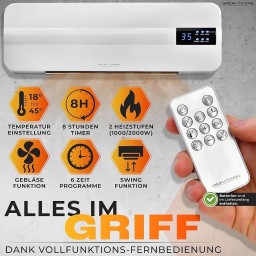 مروحة تدفئة جدارية ProfiCare PC-HL 3116, a wall-mounted ceramic fan heater