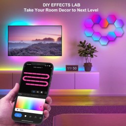 طقم إضاءة جدارية سداسية ذكية RGBIC لسيت اب القيمنق (15 قطعة) Smart Hexagon RGBIC LED Gaming Wall Lights - 15 Pack