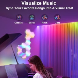 طقم إضاءة جدارية سداسية ذكية RGBIC لسيت اب القيمنق (15 قطعة) Smart Hexagon RGBIC LED Gaming Wall Lights - 15 Pack