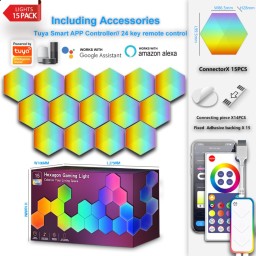 طقم إضاءة جدارية سداسية ذكية RGBIC لسيت اب القيمنق (15 قطعة) Smart Hexagon RGBIC LED Gaming Wall Lights - 15 Pack